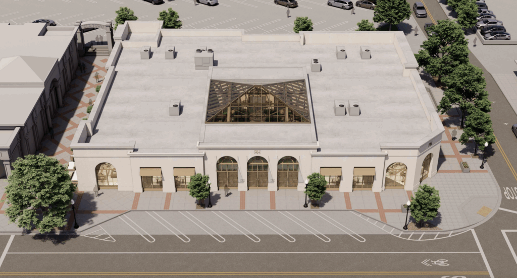 A virtual rendering of a one-story building